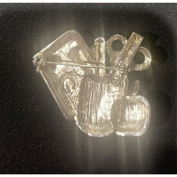 Silver Tone And Red Enamel Teacher Apple And Supples Brooch - Picture 3 of 4